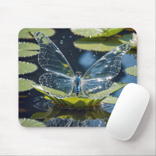 Mousepad Borboleta de Vidro Sobre Folha de Nenúfar