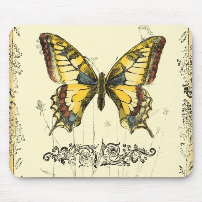 Mousepad Borboleta Decorativa com Flores Selvagens (Frente)