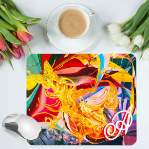 Mousepad Borboleta Dourada Monograma Flamejante Líquido Abs