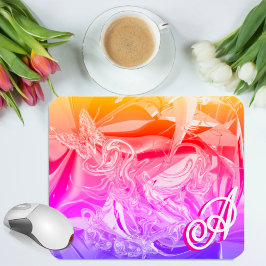 Mousepad Borboleta Dourada Monograma Rosa Líquido Abstrato