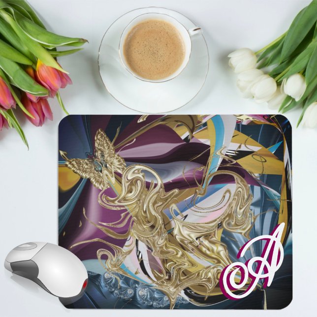 Mousepad Borboleta Dourada “Névoa” Monograma Líquido Abstra (Criador carregado)