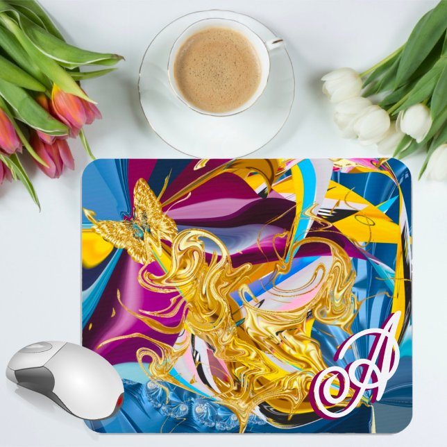 Mousepad Borboleta Dourada Tom de Joia Monograma Líquido Ab (Criador carregado)