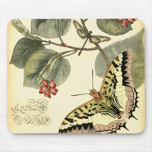 Mousepad Borboleta e Dragonfly com Flores Vermelhas (Frente)