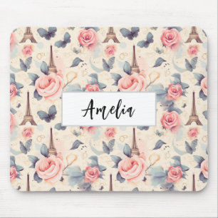 Mousepad Borboleta e padrão de Rosas da Torre Eiffel