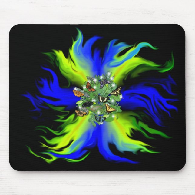 Mousepad Borboleta em azul verde Arco-íris com estrelas, go (Frente)