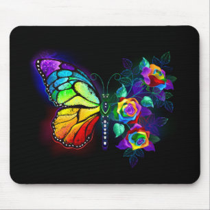 Mousepad Borboleta-flor-arco-íris