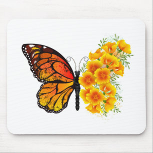 Mousepad Borboleta Flor com Papagaio Amarelo da Califórnia