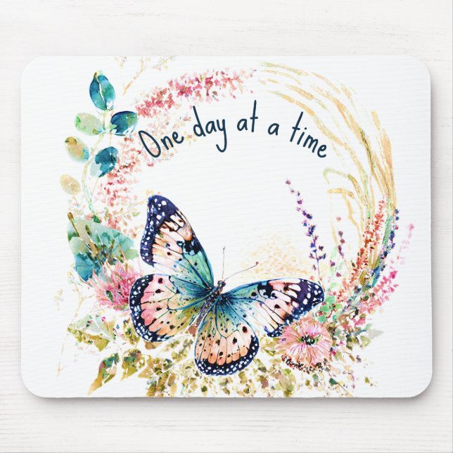 Mousepad Borboleta floral aquarela personalizada (Frente)