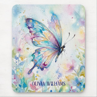 Mousepad Borboleta Floral Colorida em Aquarela