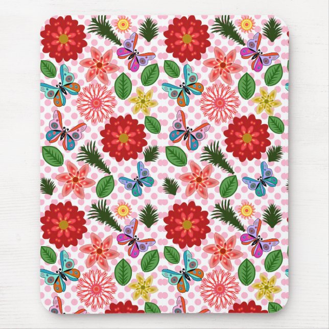 Mousepad Borboleta Floral de Jardim de Primavera Moderna  (Frente)
