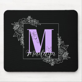 Mousepad Borboleta Floral Púrpura Monograma Personalizado -