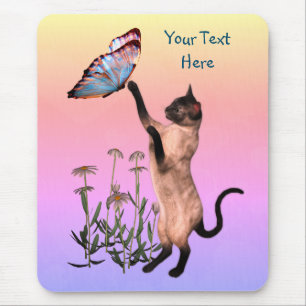 Mousepad Borboleta Gato Siamesa Personalizada