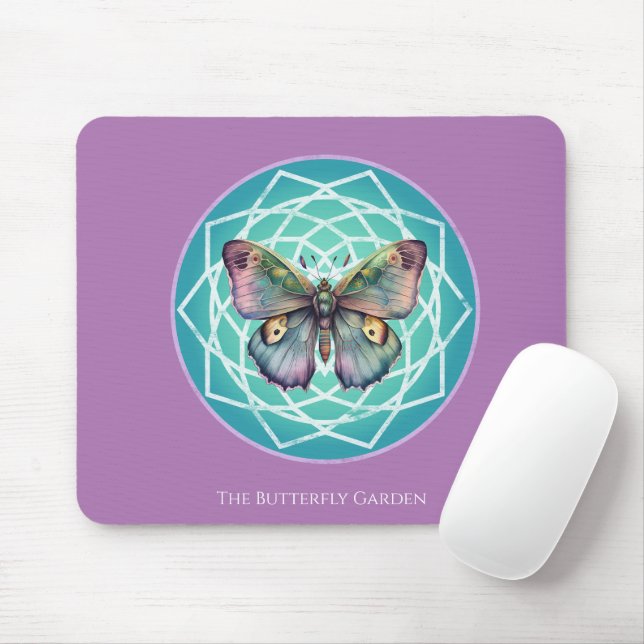 Mousepad Borboleta Indíaca Roxa Turquesa Mística Mandala (Com mouse)