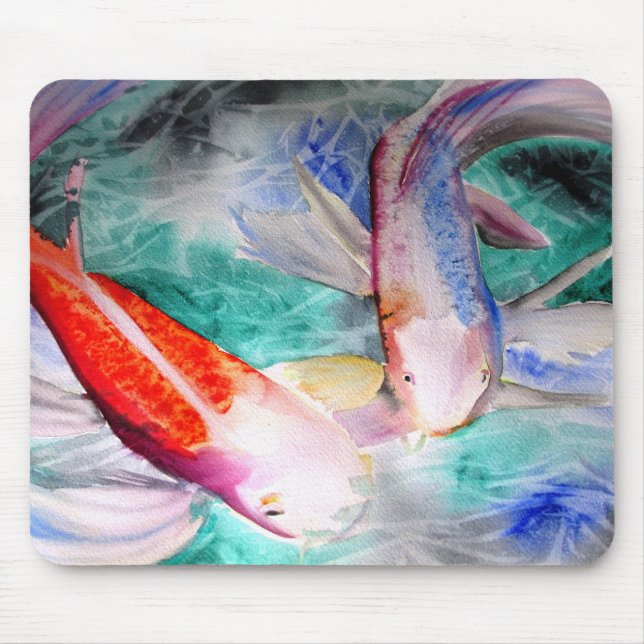Mousepad Borboleta Koi aquarela Japonês Peixe Art (Frente)