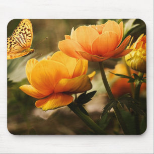 Mousepad Borboleta Laranja e Flores