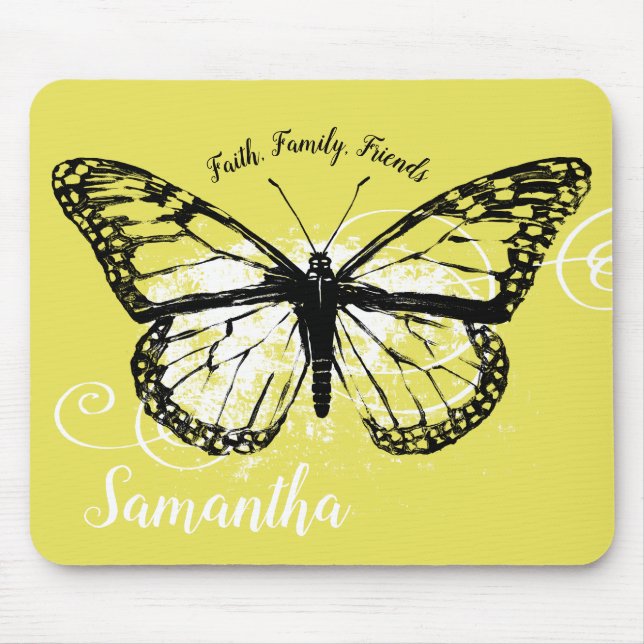 Mousepad Borboleta Monarca Amarelo Inspiracional (Frente)