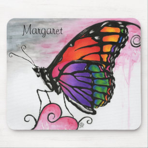 Mousepad Borboleta Monarca Arco-íris Arte Fantasia Colorida