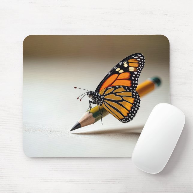 Mousepad Borboleta Monarca Descansando Em um Lápis (Com mouse)