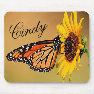 Mousepad Borboleta Monarca e Placa de Rato de Girassol