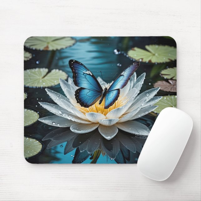 Mousepad Borboleta Morfo Comum em um Lírio de Água (Com mouse)