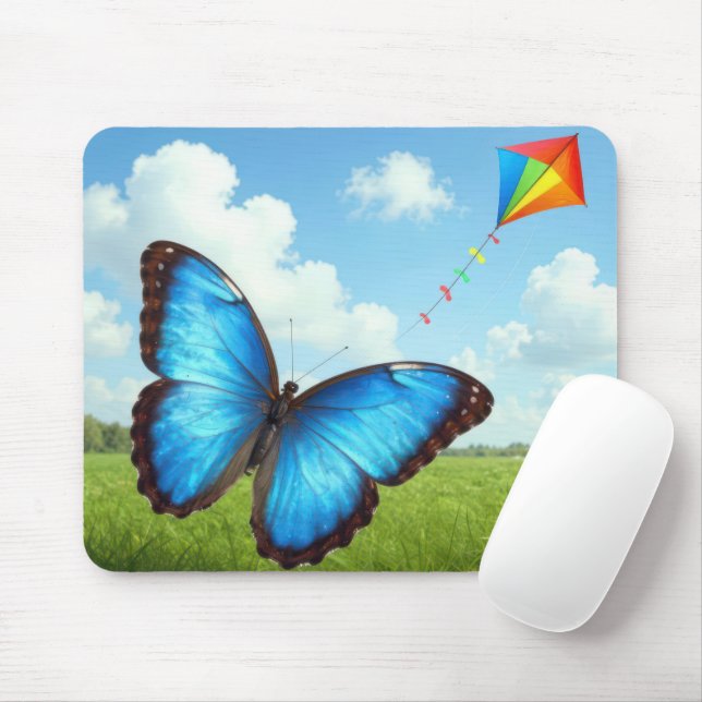 Mousepad Borboleta Morpho Comum Voando uma Pipa (Com mouse)