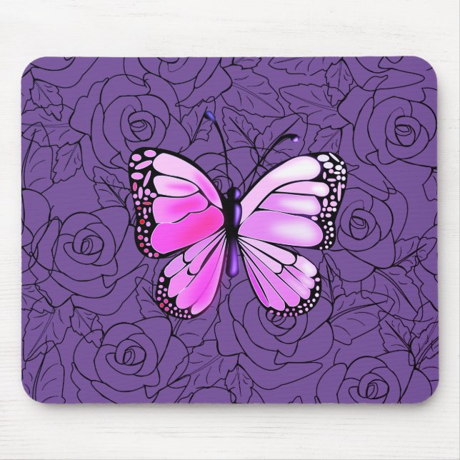 Mousepad Borboleta Rosa E Arte Rosa - (Frente)