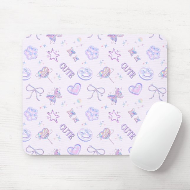 Mousepad Borboleta Sorridente de Kawaii Cibernético Lavanda (Com mouse)