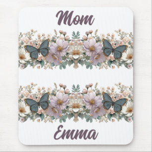 Mousepad Borboleta Verde e Floral Vintage para Mamãe