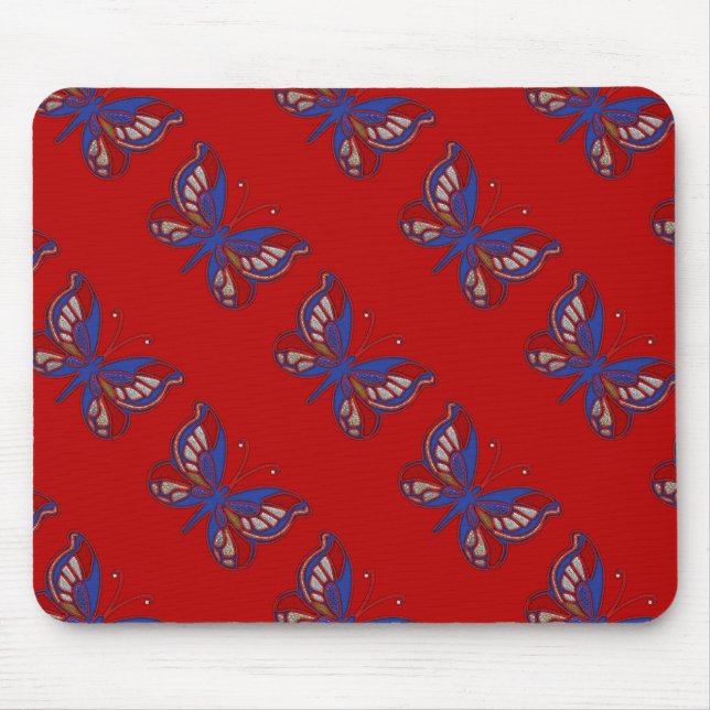 Mousepad Borboleta Vermelha-Azul-Branca-Vermelha (Frente)