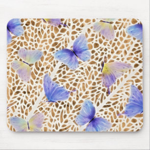 Mousepad Borboletas Azuis Castanho Orgânico Padrão Animal