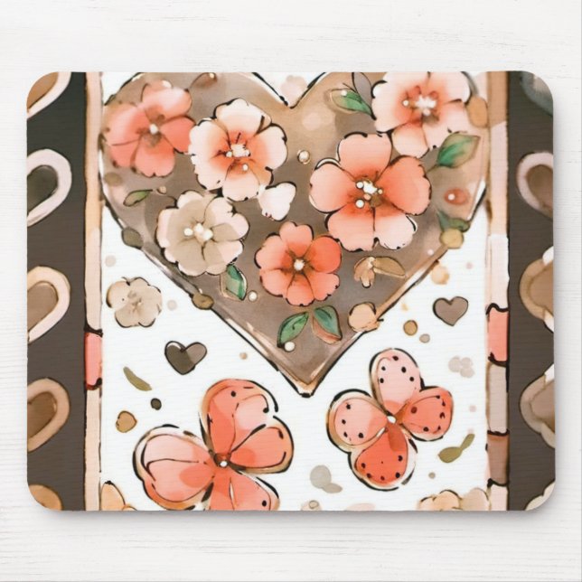 Mousepad Borboletas, Corações e Flores (Frente)