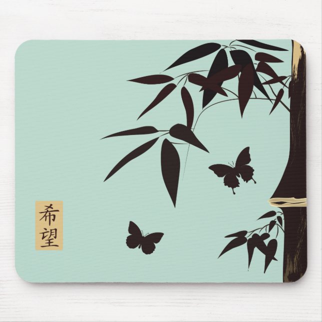 Mousepad Borboletas de bambu azul-turquesa "Esperança" (Frente)