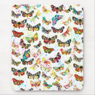 Mousepad Borboletas de cor-de-água da moda-branca