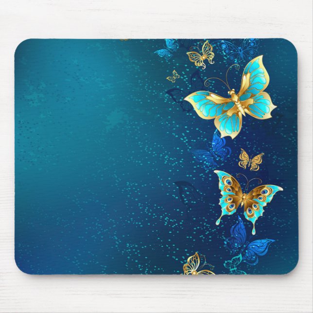 Mousepad Borboletas de ouro em um fundo azul (Frente)