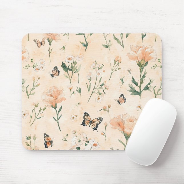 Mousepad Borboletas de Pêssego Floral (Com mouse)