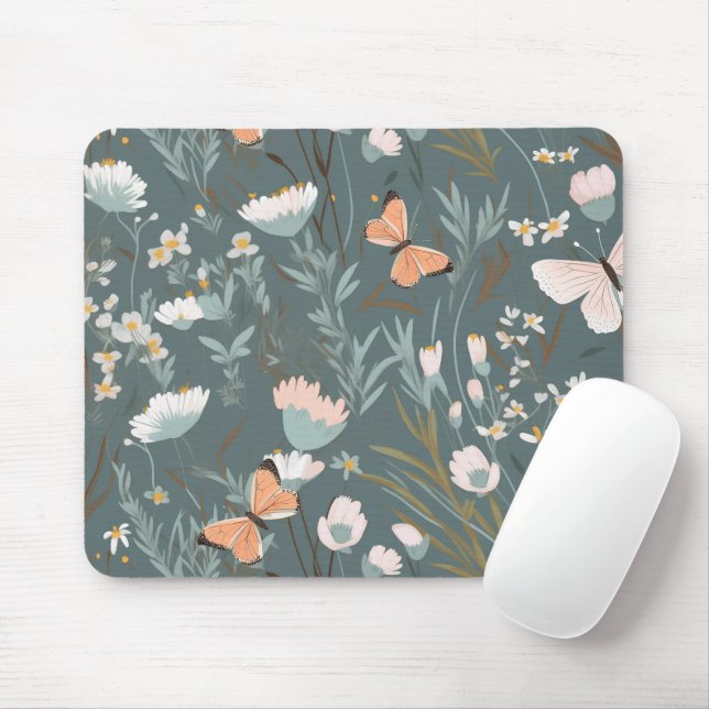 Mousepad Borboletas de Verão e flores selvagens (Com mouse)