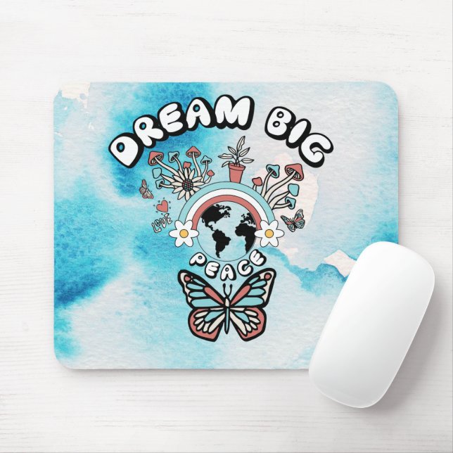 Mousepad Borboletas e Cogumelos Sonham Grande inspo positiv (Com mouse)