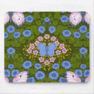 Mousepad Borboletas e flores simetria, azul e rosa