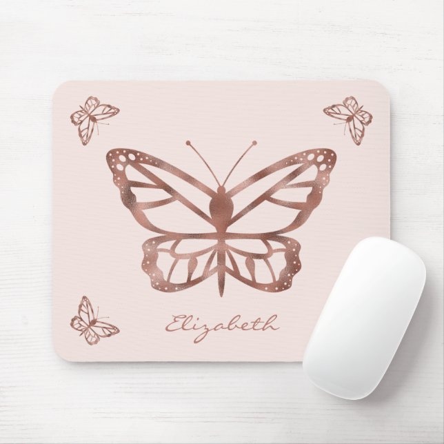 Mousepad Borboletas e texto personalizado com aparência de  (Com mouse)