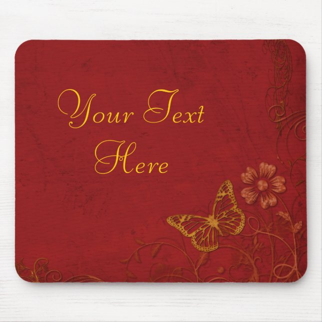 Mousepad Borboletas Elegantes Vermelhas e Douradas (Frente)