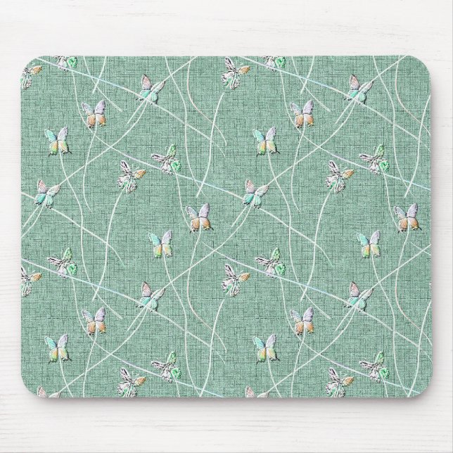 Mousepad Borboletas em Verde-Menta em Aquarela (Frente)