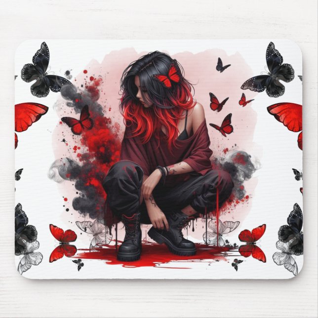 Mousepad Borboletas góticas & fantasia feminina (Frente)