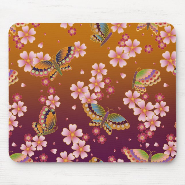 Mousepad Borboletas japonesas no meio de Sakura Blossomas D (Frente)