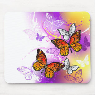 Mousepad Borboletas Monarcas em Fundo Roxo