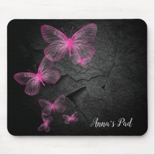 Mousepad Borboletas Rosa Em Black Rock