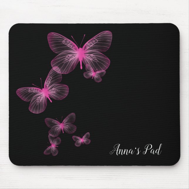 Mousepad Borboletas Rosa Na Placa Preta Do Mouse (Frente)
