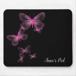Mousepad Borboletas Rosa No Suporte Preto Do Mouse