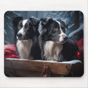 Mousepad Borda Collie Snowy Sleigh Decência de Natal