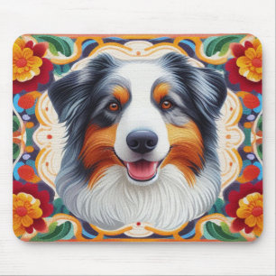 Mousepad Borda corajosa floral do cão pastor australiano