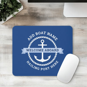 Mousepad Borda de corda de ancora Nome de barco bem-vindo a